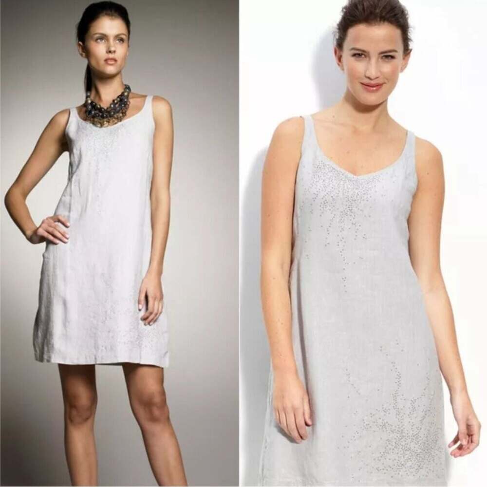 Eileen Fisher Women's Gray Linen Embellished Tank Dress Size L